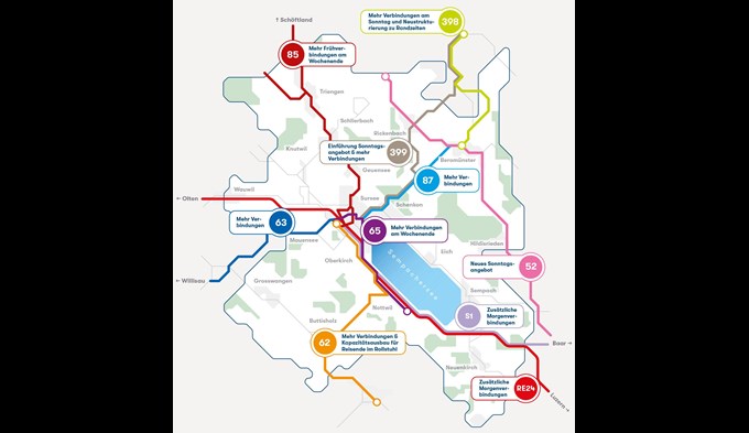 Der Region Sursee-Mittelland bringt der Fahrplan 2025 vor allem zusätzliche Kurse und Taktverdichtungen. (Illustration zVg)